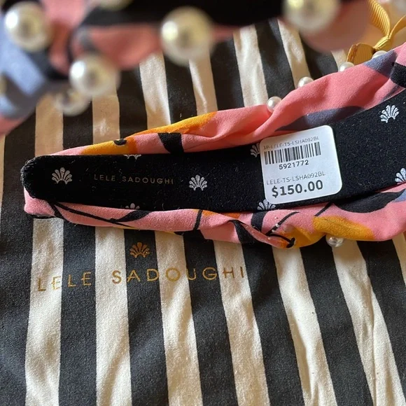 Lele Sadoughi OOAK Pink Lemon Headband with Pearls - Picture 6 of 8